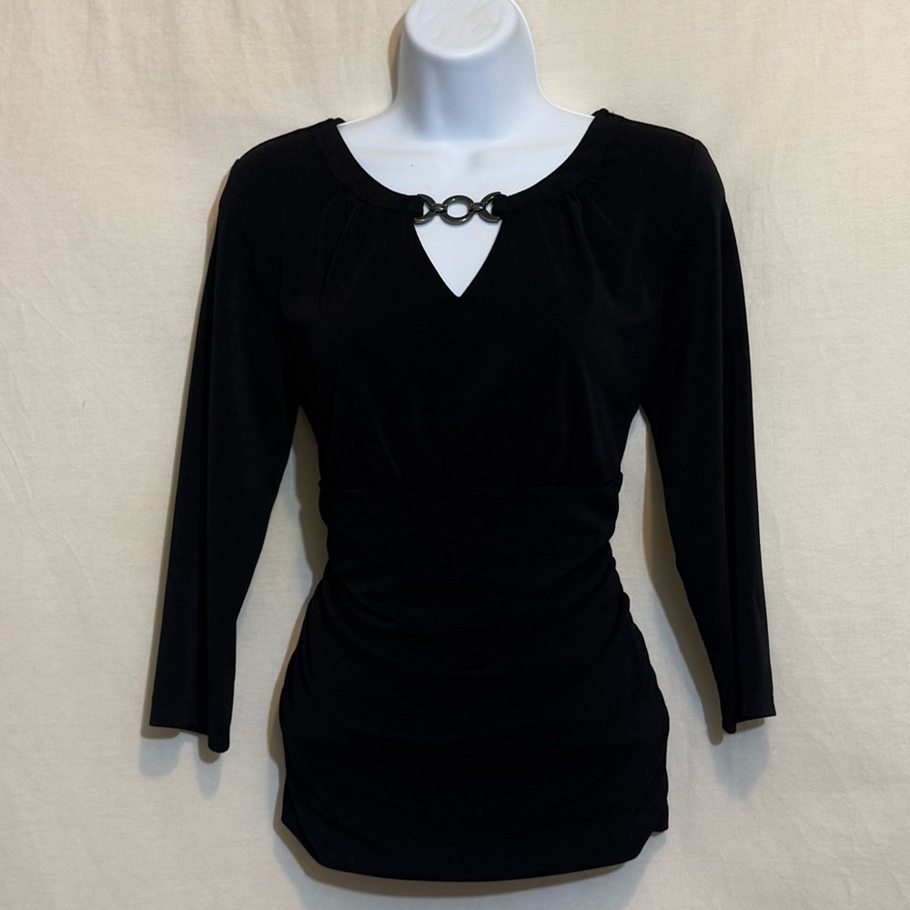 H-84 New Directions Black Lined 1/2 Sleeve Pullover Blouse Size M